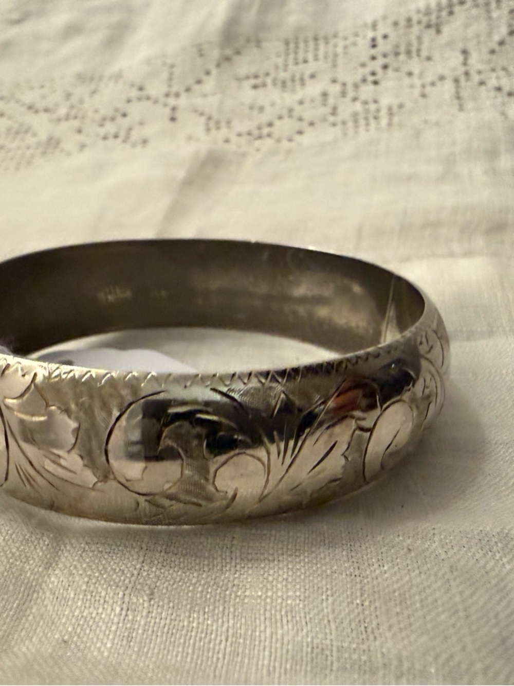 Engraved Sterling Silver Floral Bangle Bracelet